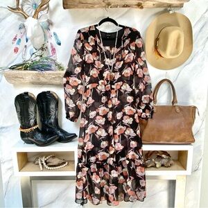 Trendy semi sheer floral midi dress w prairie shabby chic vibe
